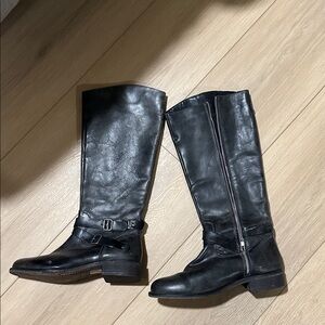 Hinge Black Leather Knee-High Boots